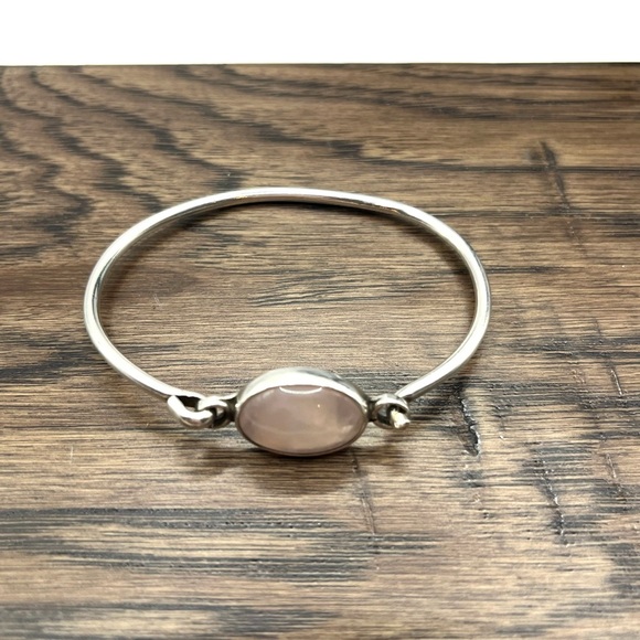 Sterling Silver and Light Pink Quartz Minimalist Bracelet - Picture 4 of 12